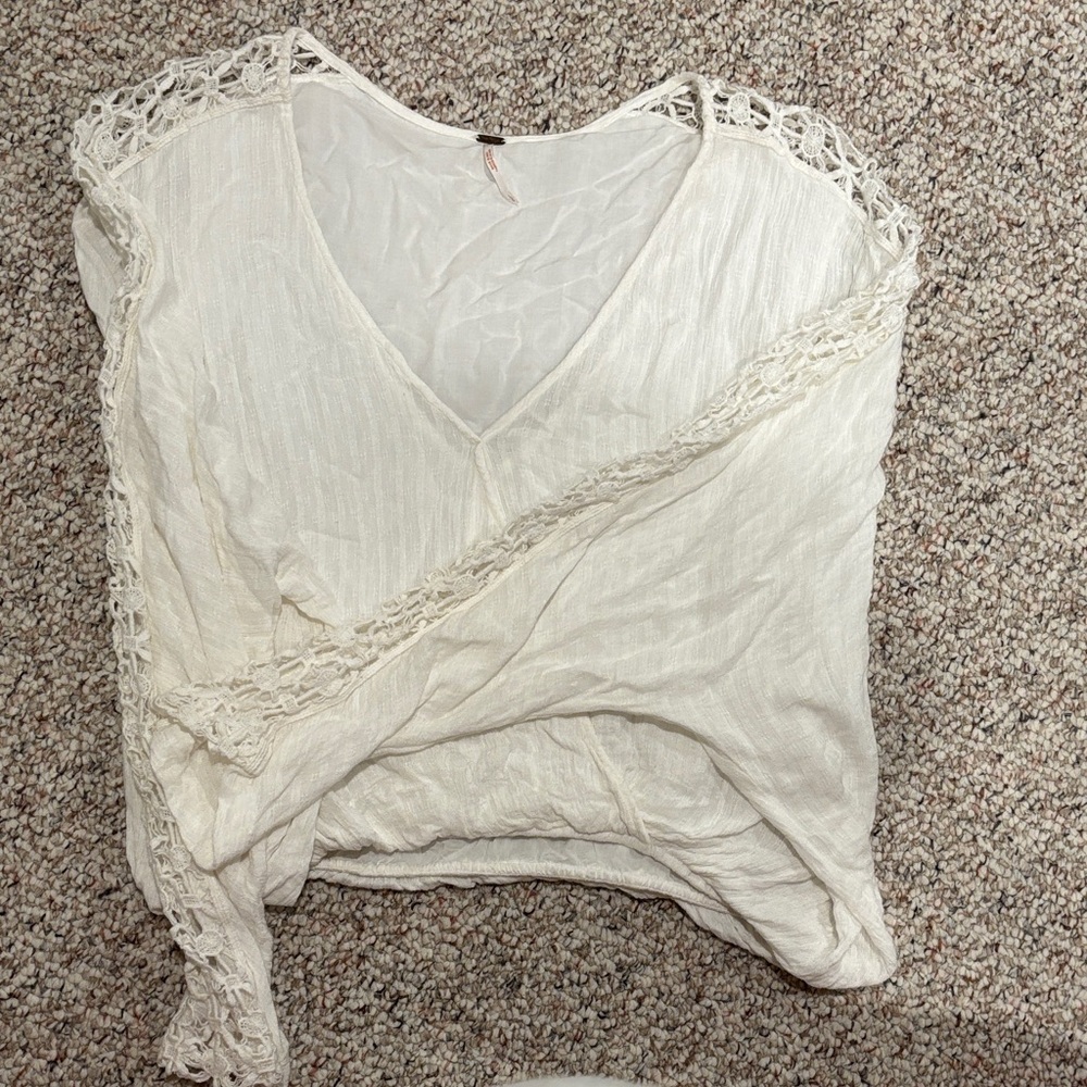 Free People Cream Lace Accent Blouse